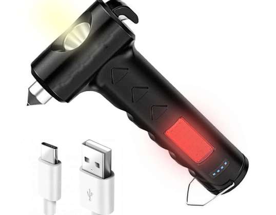 Safety Flashlight LED SOS COB Emergency Lamp With Cutting Knife & Gro