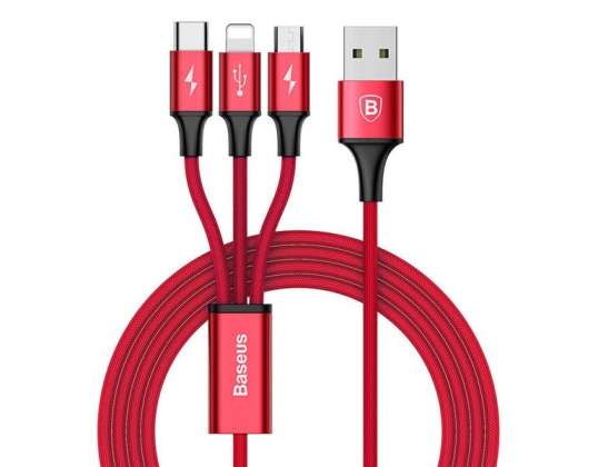 Baseus Rapid 3u1 iPhone mikro USB-C 3A kabel crven