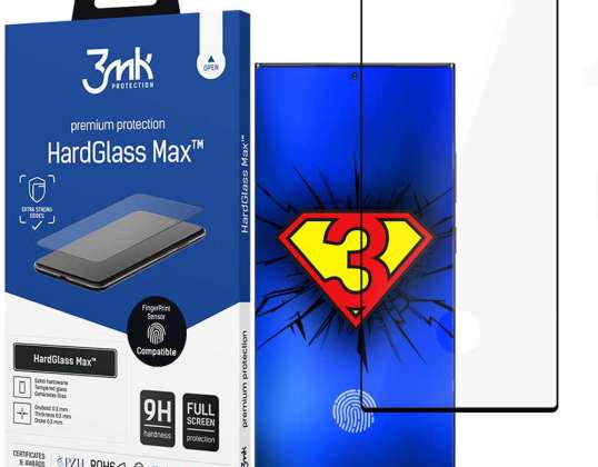 Стъкло 3mk HardGlass Max пръстов отпечатък за Samsung Galaxy S22 Ultra Black