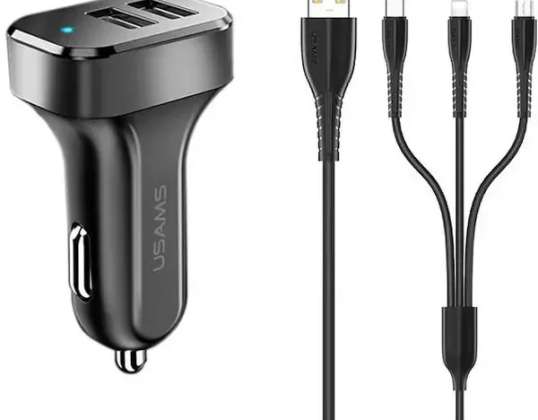 USAMS Avto polnilec 2xUSB C13 2,1A 3in1 (microUSB/USB-C/lightni