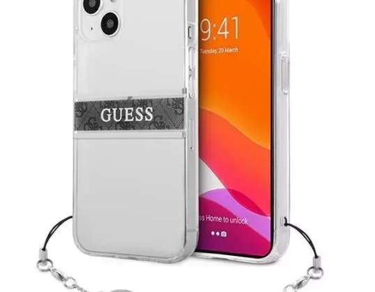 Guess GUHCP13MKB4GGR iPhone 13 6,1" transparante hardcase 4G grijze band