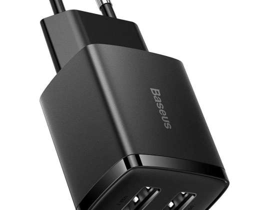 BASEUS Kompaktná nástenná nabíjačka 2x USB 10.5W Čierna