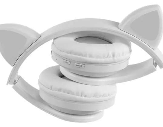 Bluetooth 5.0 EDR безжични слушалки за поставяне в ушите с котешки уши бели