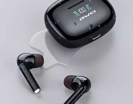 AWEI Bluetooth 5.2 Auriculares deportivos TA8 TWS + Docking Station Negro