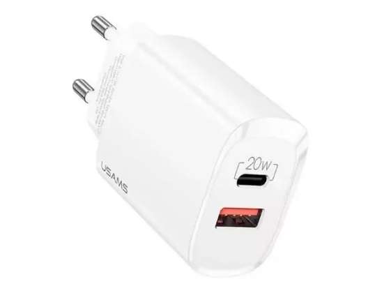 USAMS Wall charger 1x USB-C + 1x USB T35 20W (only head) PD3.0 +