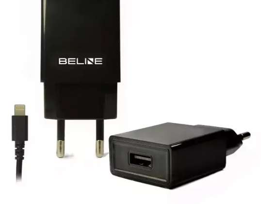 Beline 1xUSB + lyn 1A vegglader svart / svart iPhone 5 / 6