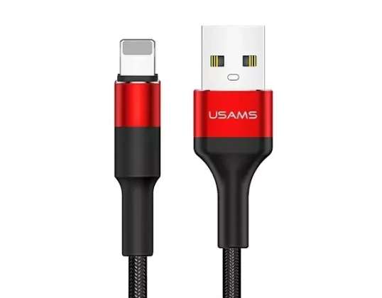 USAMS Gevlochten kabel U5 2A bliksem rood/rood 1.2m SJ220IP02 (US-S
