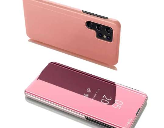 Clear View Case Flip Case Samsung Galaxy S22 Ultra vaaleanpunainen