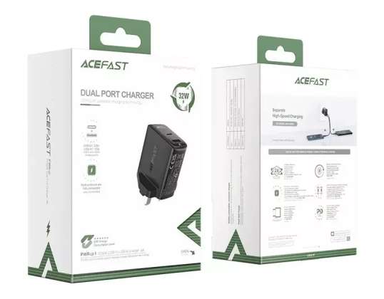 Acefast AC -laturi (UK-pistoke) USB-tyyppi C / USB 32W, PPS, PD,