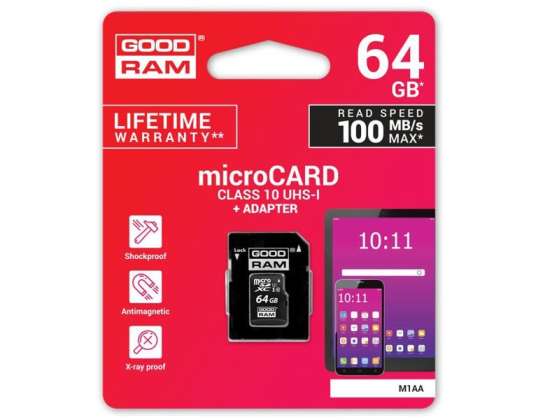 GoodRam micro SDXC 64GB Sınıf 10 UHS-I hafıza kartı + adaptör