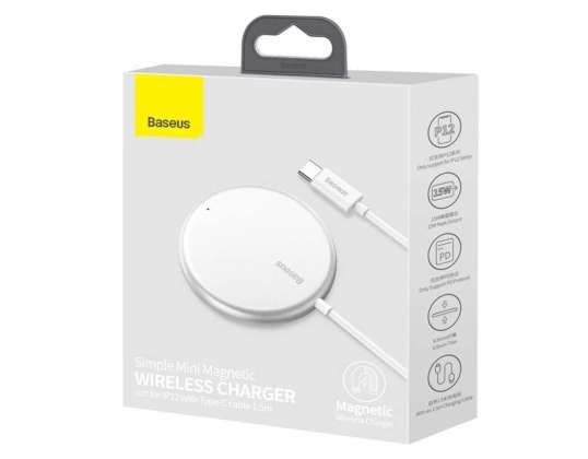 Qi Baseus Chargeur inductif magnétique pour iPhone 12 15W Blanc