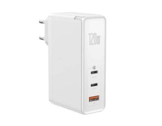 Baseus GaN C+C+U wall charger, 120W, EU (white)