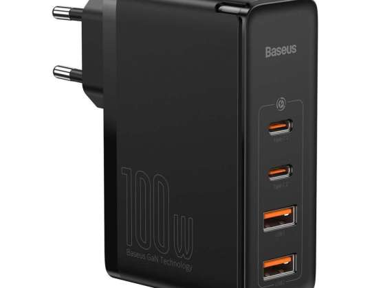 Зарядно за стена Baseus GaN2 Pro, 2x USB + 2x USB-C, 100W, EU (черно