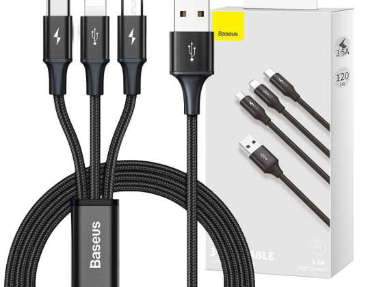 Baseus Rapid 3in1 USB a MicroUSB Lightning Cable para iPhone USB-C Tipo C 3
