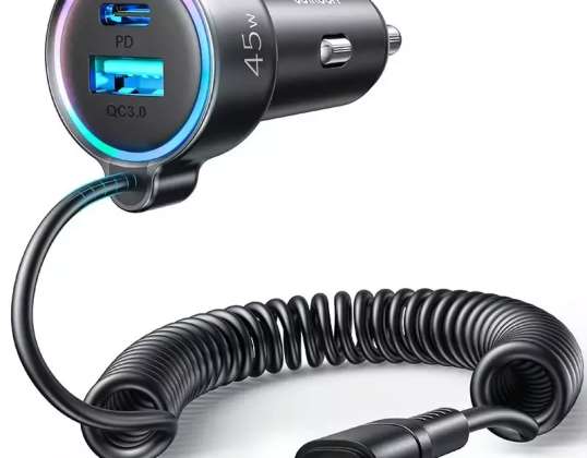 Joyroom 3 in 1 Fast Car Charger with 1.5m 45W Lightning Cable