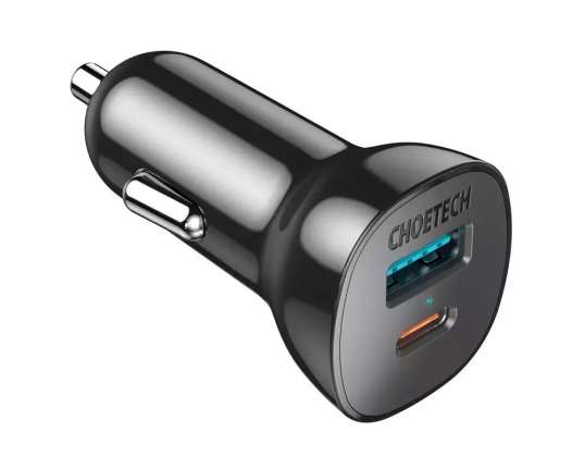 Choetech ātrs USB automašīnas lādētājs, tips C PD / USB QC3.0 3A 36W