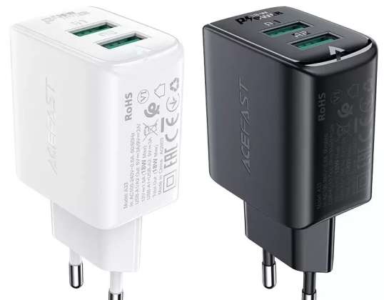 Acefast wall charger 2x USB 18W QC 3.0, AFC, FCP black (A33 bla