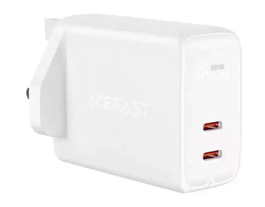 Acefast sienas lādētājs (UK plug) 2x USB Type C 40W, PPS, PD, QC
