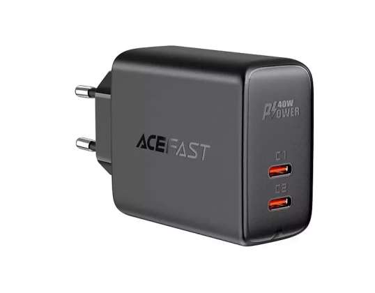 Acefast-seinälaturi 2x USB tyyppi C 40W, PPS, PD, QC 3.0, AFC, FCP