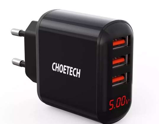 Chargeur mural Choetech 3x USB 3,4A noir (Q5009-EU)