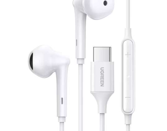 "Ugreen" į ausis įdedamos C tipo ausinės su nuotolinio valdymo pultu ir baltu mikrofonu (EP101