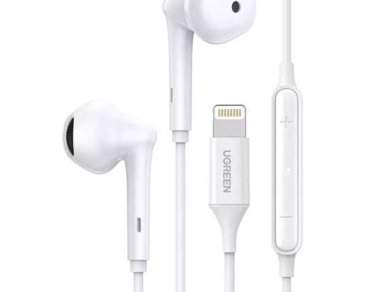 Ugreen Lightning In-ear-hodetelefoner med fjernkontroll og MFI-mikrofon hvit (E