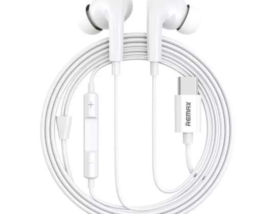 Remax AirPlus Pro кабелни USB слушалки за поставяне в ушите тип C бели (RM-