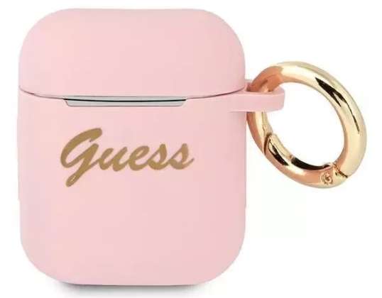 Guess GUA2SSSI AirPods Cover rosa/pink Silikon Vintage Script