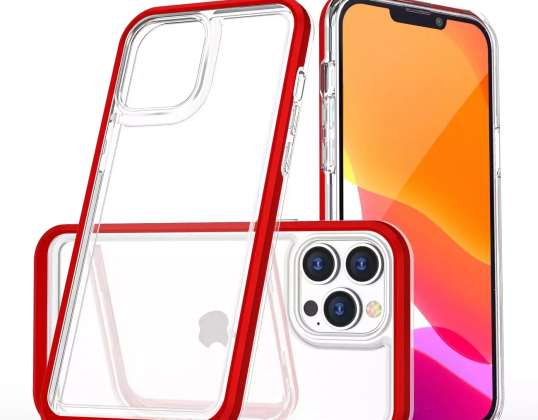 Прозрачен калъф 3в1 за iPhone 13 Pro Max гел капак с рамка червен