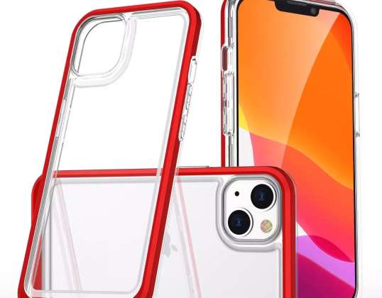 Capa transparente 3in1 para iPhone 13 mini Gel Case com moldura vermelha
