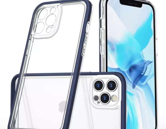 Clear 3in1 Kovček za iPhone 12 Pro Max Gel Pokrov z Okvir modro
