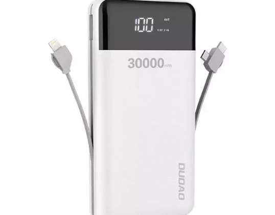 Dudao K1Max powerbank 30000mAh med indbyggede kabler hvid (K1Max-whit
