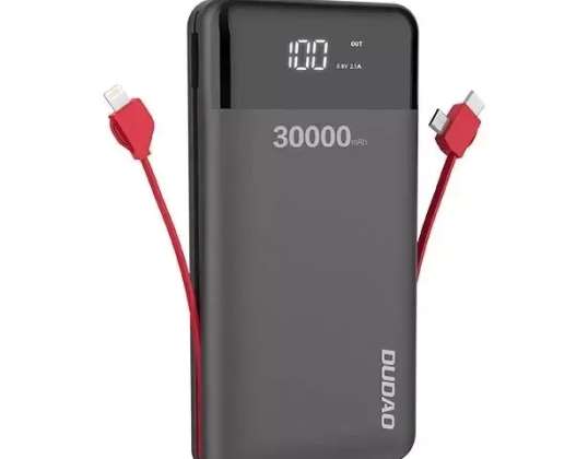 Dudao K1Max powerbank 30000mAh med innebygde kabler svart (K1Max-bla