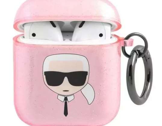 Karl Lagerfeld KLA2UKHGP AirPods slušalice pokrivaju ružičastu/ružičastu svjetlucavu Karlovu glavu