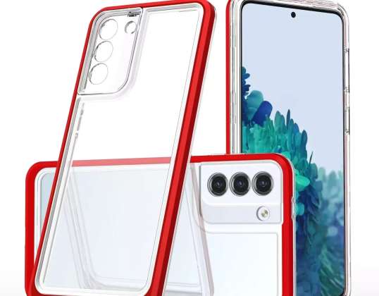 Прозрачный чехол 3в1 для Samsung Galaxy S21 FE гелевая крышка с рамкой красного цвета
