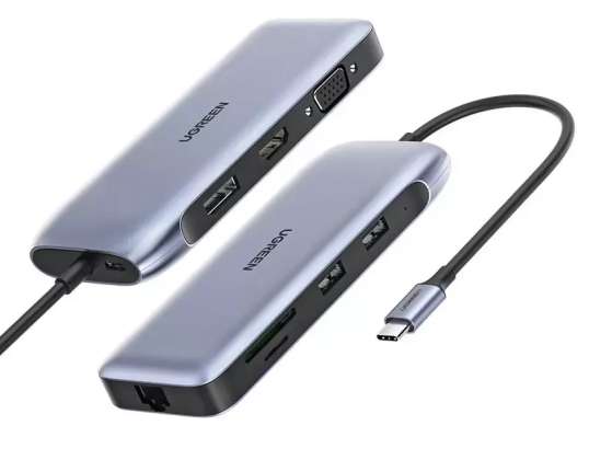 Ugreen Многофункционален HUB 9in1 USB Type C - HDMI, DP, VGA, 2 x USB, RJ45