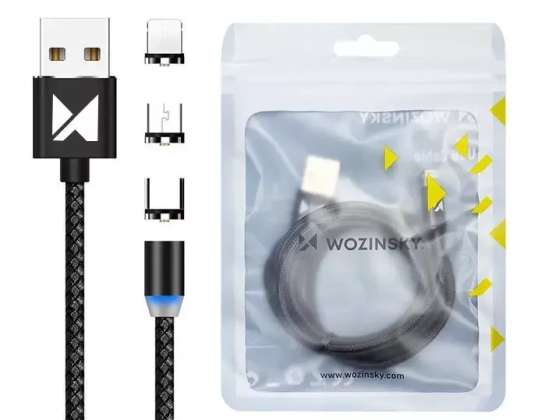 Wozinski magnetkaabel USB / mikro USB / USB tüüp C / valgus