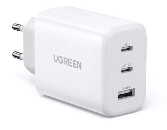 Швидкий настінний зарядний пристрій Ugreen 2x USB Type-C / USB 65W PD3.0, QC3.0/4