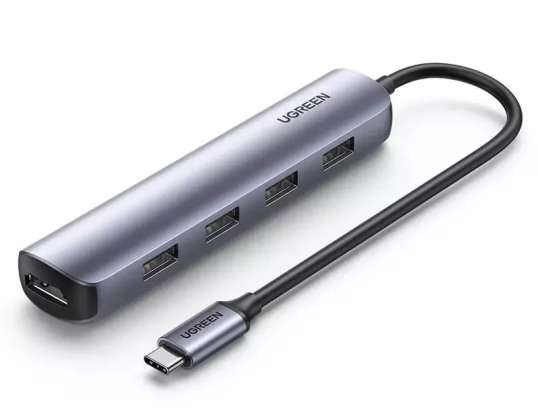 Ugreen adapteradapter USB typ C till HDMI / 4 x USB-grå (CM417)