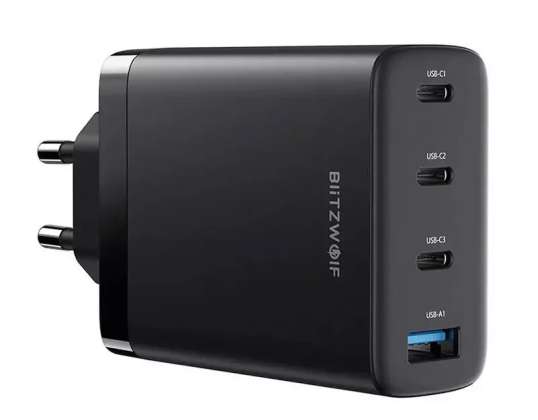Blitzwolf BW-S23 wall charger, 3x USB-C, USB-A, GaN, 100W (black