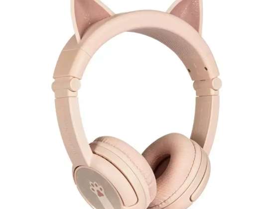 BuddyPhones Play Ears Plus ασύρματα ακουστικά γάτας για παιδιά (ροζ