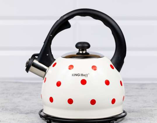 Kettle, traditional, enamel, red and white, 2l KINGHoff KH-1736