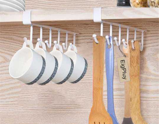 White kitchen or wardrobe organizers with 6 hooks