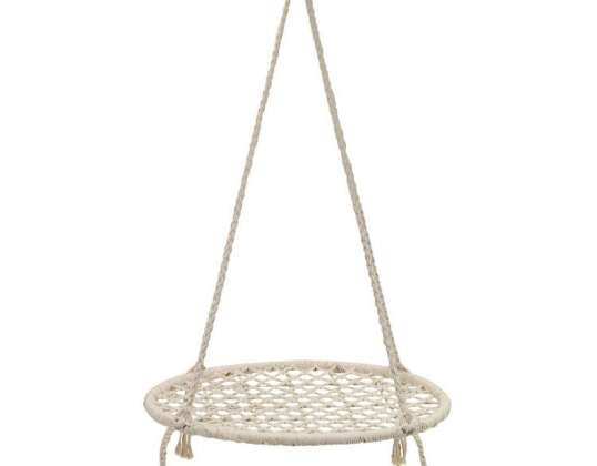 Outdoor &amp; Indoor Cotton Hanging Swing Chair - Crow&#039;s Nest Design with Decor Fringes and Metal Rings