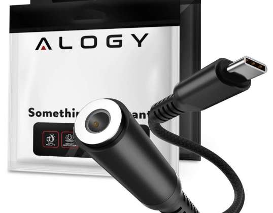 Alogy USB C към мини жак 3 5 мм адаптер с DAC найлон черен
