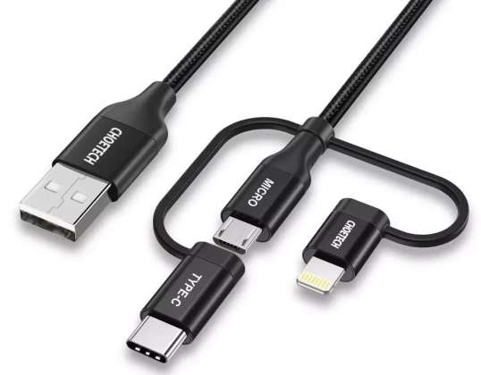 Choetech 3in1 USB MFI кабел мълния / USB тип C / микро USB зареден