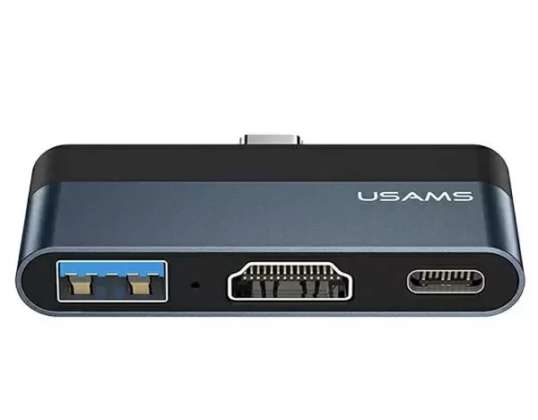 USAMS adaptér HUB USB 3.0 / USB C / HDMI 1.4 šedá / šedá SJ492HUB01 US SJ4