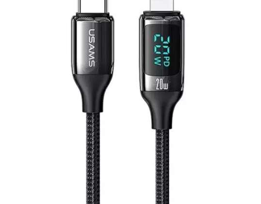 USAMS Pletený kábel U78 USB C na Lightning LED 1.2m 20W PD rýchle nabíjanie