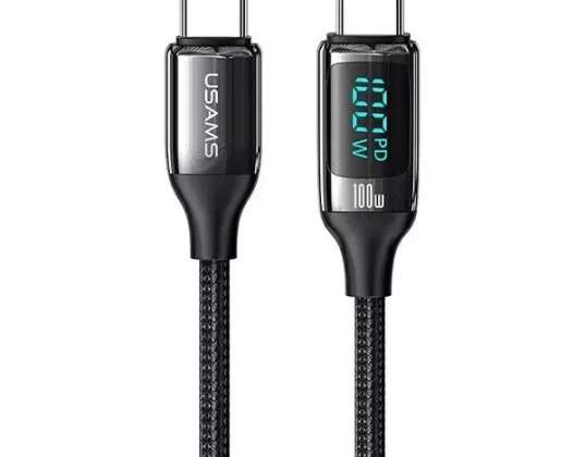 USAMS плетен кабел U78 USB C към USB C LED 2m 100W бързо зареждане чар