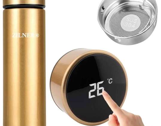 Termisk mugg Vakuumkolv Smart LED-flaska ZILNER Vattenflaska 500ml Guld
